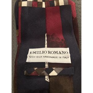 Silk Tie Necktie Geometric Red Browns Black & White Made in Italy Emilio Romano